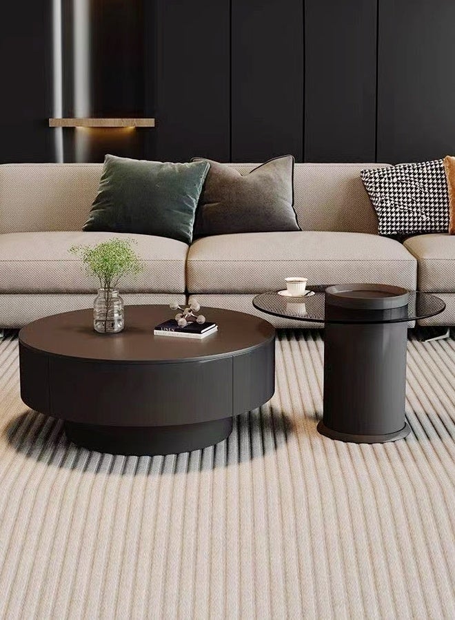 C&C Home Set of 2 Multipurpose Use Nested Design Coffee Table Durable Wood Built Round Shape Centre Table Spacious Tabletop Serving Table with Built In Storage Drawers for Living Room Home Office 80x80x33 and 60x60x45 cm - Image 1