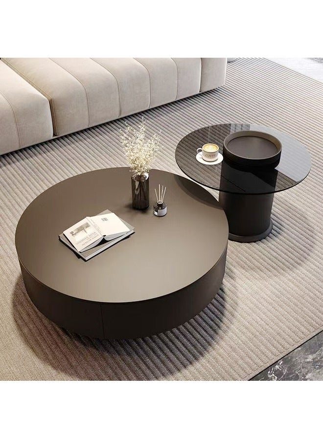 C&C Home Set of 2 Multipurpose Use Nested Design Coffee Table Durable Wood Built Round Shape Centre Table Spacious Tabletop Serving Table with Built In Storage Drawers for Living Room Home Office 80x80x33 and 60x60x45 cm - Image 2