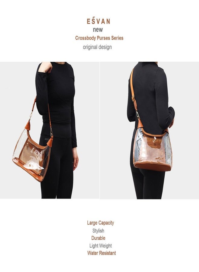 ESVAN Clear Shoulder Bags for Women, Stadium Approved Cute Hobo Tote Crossbody Handbag Mini Clutch Purse (Brown) - Image 5