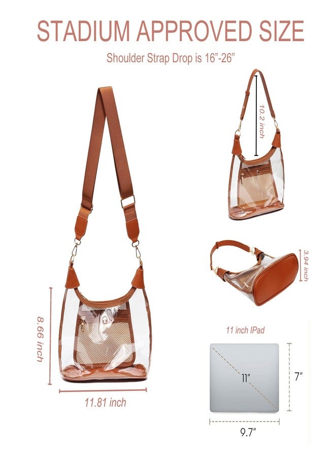 ESVAN Clear Shoulder Bags for Women, Stadium Approved Cute Hobo Tote Crossbody Handbag Mini Clutch Purse (Brown) - Image 2