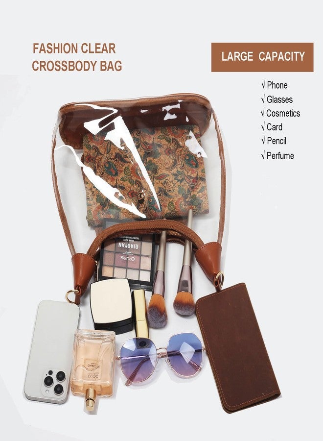 ESVAN Clear Shoulder Bags for Women, Stadium Approved Cute Hobo Tote Crossbody Handbag Mini Clutch Purse (Brown) - Image 4