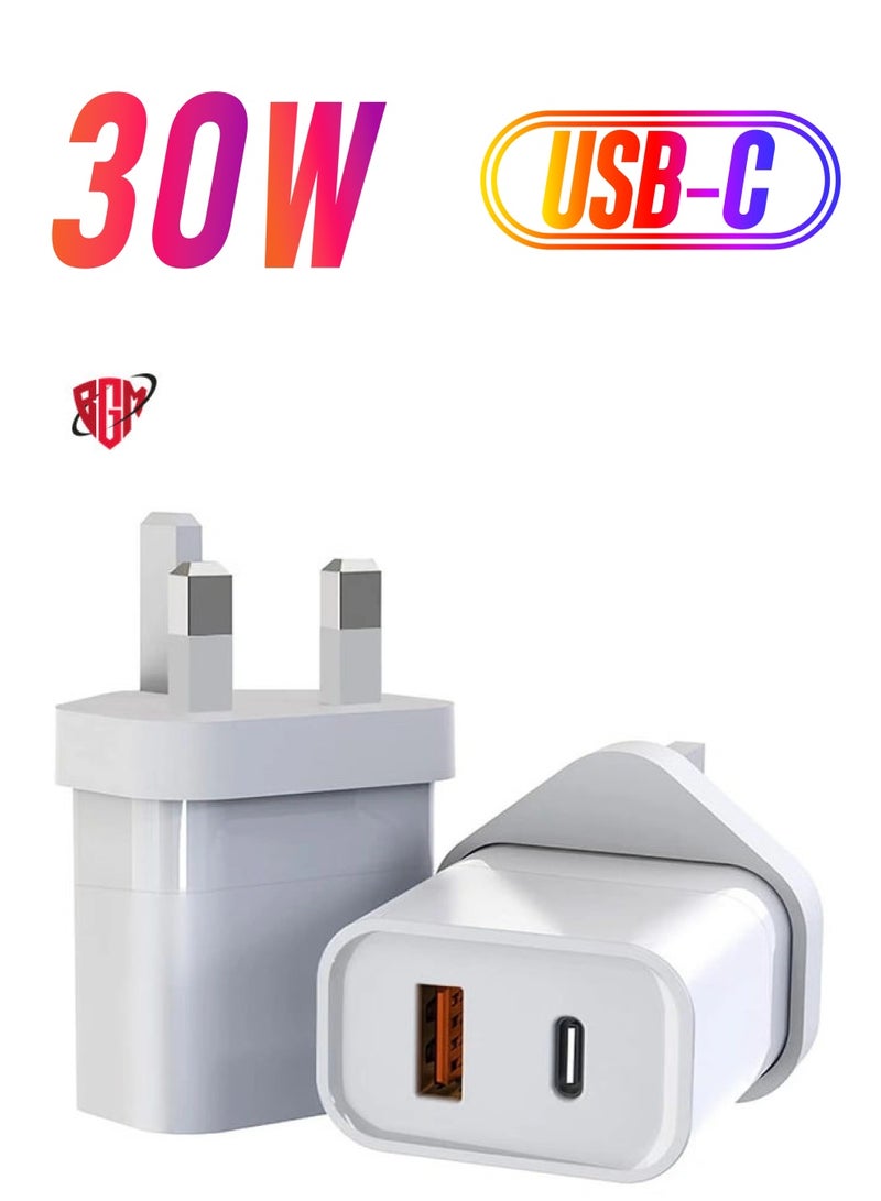 BGM "30W GaN Dual-Port Fast Charger: USB-C PD for iPhone, iPad Pro, MacBook Air, Samsung Laptops + 18W USB Port (White)"  - Image 1