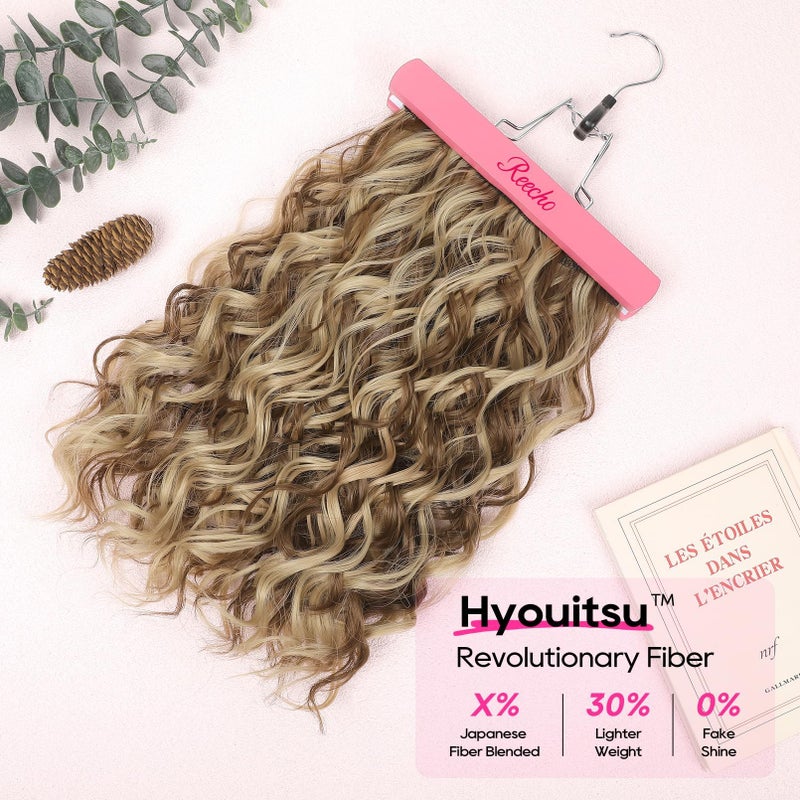 REECHO Curly Hair Extensions, 4PCS 16 inch Clip in Hair Extensions Lace Weft Short Curly Extension Clip Ins Invisible Natural Hairpieces for Women, Brown with Deep Blonde Highlights - Image 3