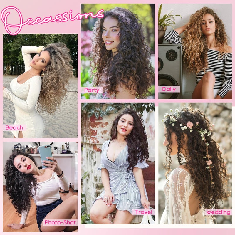 REECHO Curly Hair Extensions, 4PCS 16 inch Clip in Hair Extensions Lace Weft Short Curly Extension Clip Ins Invisible Natural Hairpieces for Women, Brown with Deep Blonde Highlights - Image 5