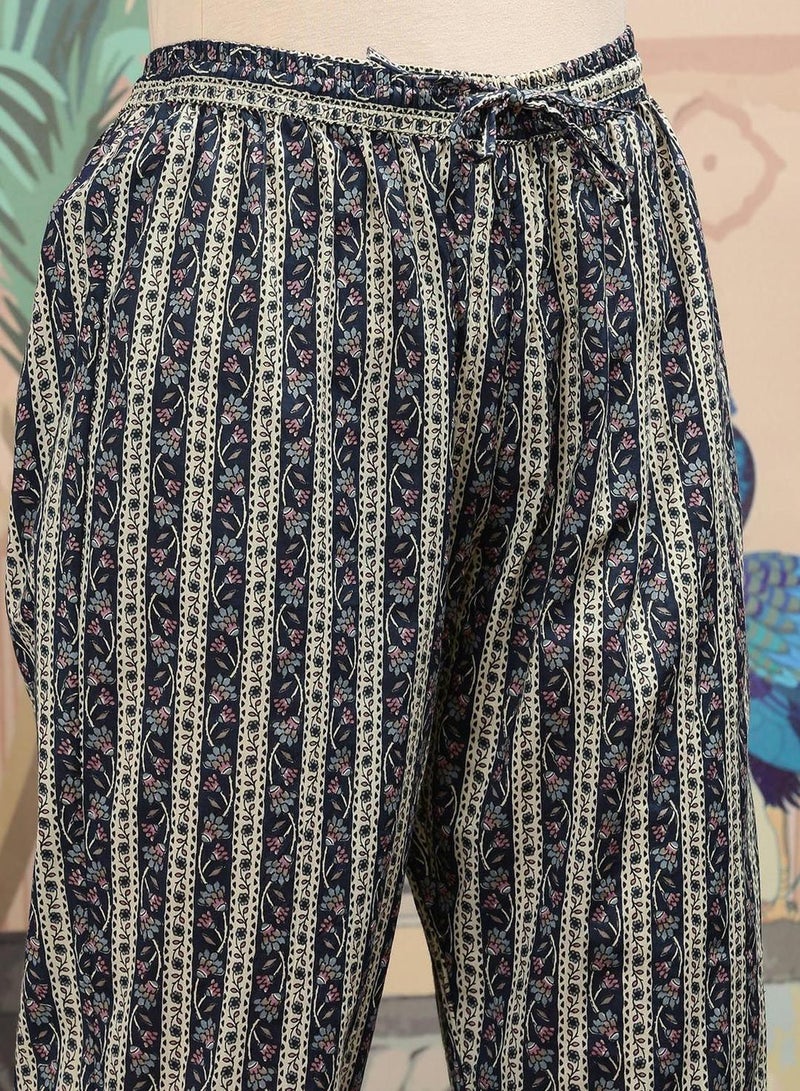 ISHIN Women'S Multicolour 100% Cotton Self Design Full Length Palazzo Kurta Set - Image 3