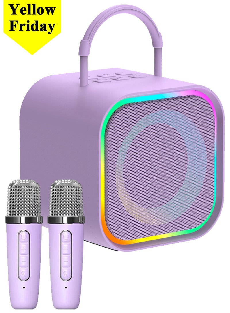 Portable Mini Karaoke for Kids Bluetooth Speaker with 2 Wireless Microphone with colorful light MP3 Player Kids Toys for Girls and Boys  (Purple) - Image 1
