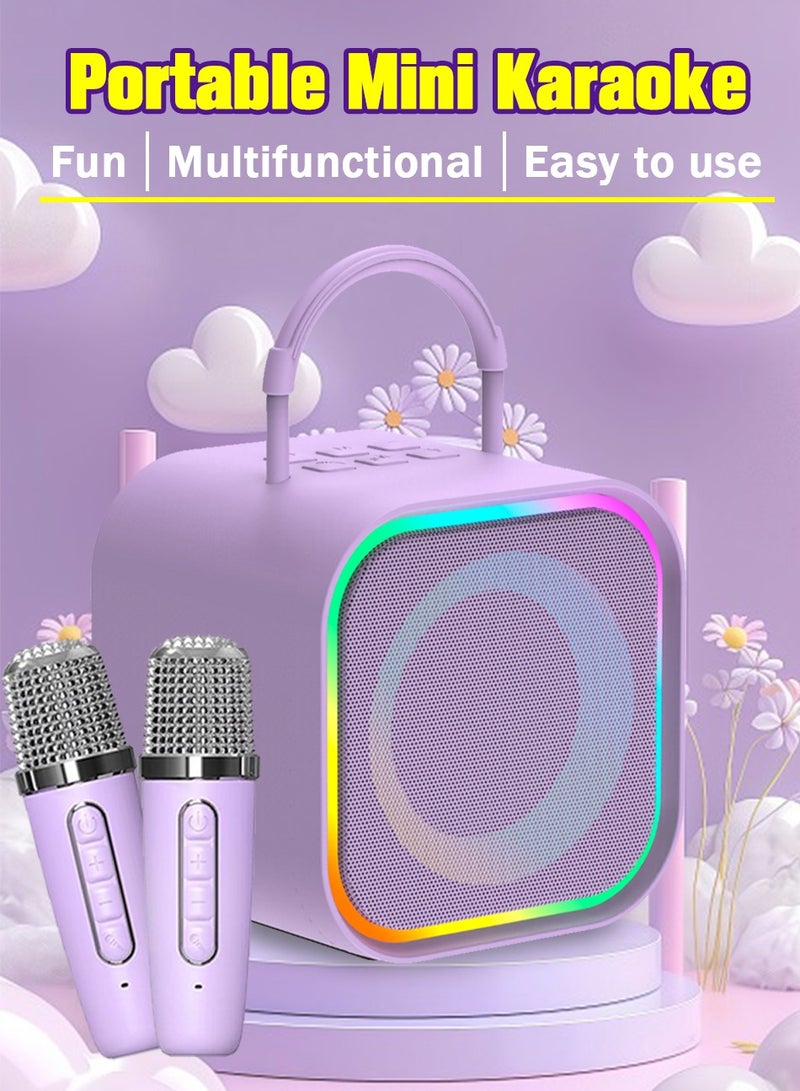 Portable Mini Karaoke for Kids Bluetooth Speaker with 2 Wireless Microphone with colorful light MP3 Player Kids Toys for Girls and Boys  (Purple) - Image 1