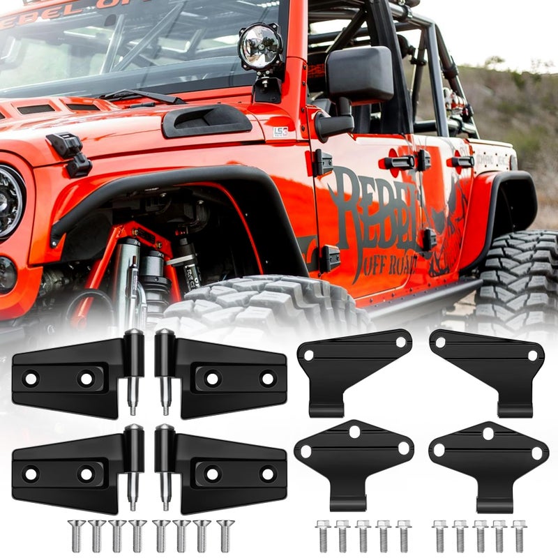 Saree 4 Door Hinge Assembly Kits Compatible with 2007-2018 Jeep Wrangler JK JKU Unlimited Rubicon Sahara, Fits Jeep Wrangler JK Inside and Outside, Jeep Wrangler JK Door Hinge 16PCS with 36 Bolts - Image 1