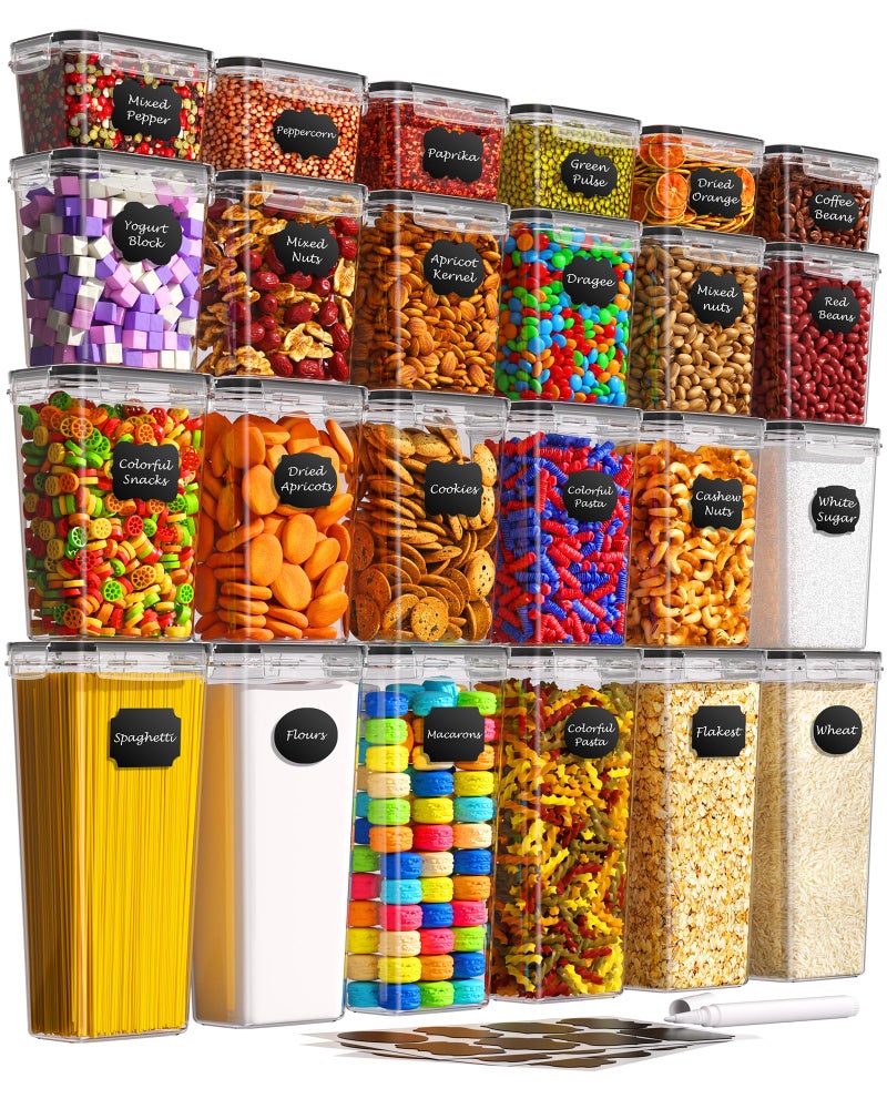 KEMETHY Airtight Food Storage Containers with Lids, 24 PCS Kitchen and Pantry Organization Canisters, BPA-Free, PVC-Free, Food-grade Plastic Leak-proof Jars for Cereal, Flour, Sugar, Extra 24 Labels & Marker - Image 1