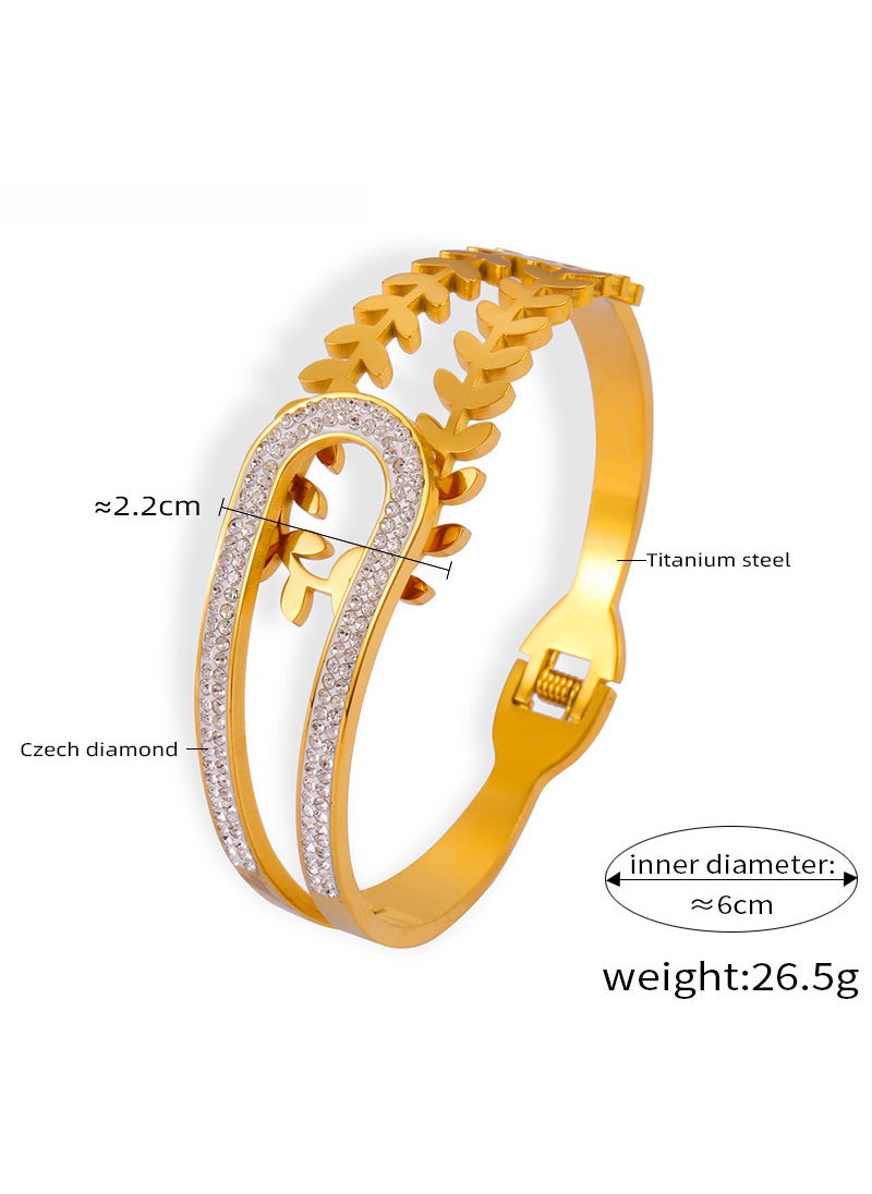 Generic - Unique Asymmetric Geometric Bangle with Diamonds Z171-Gold - Image 1