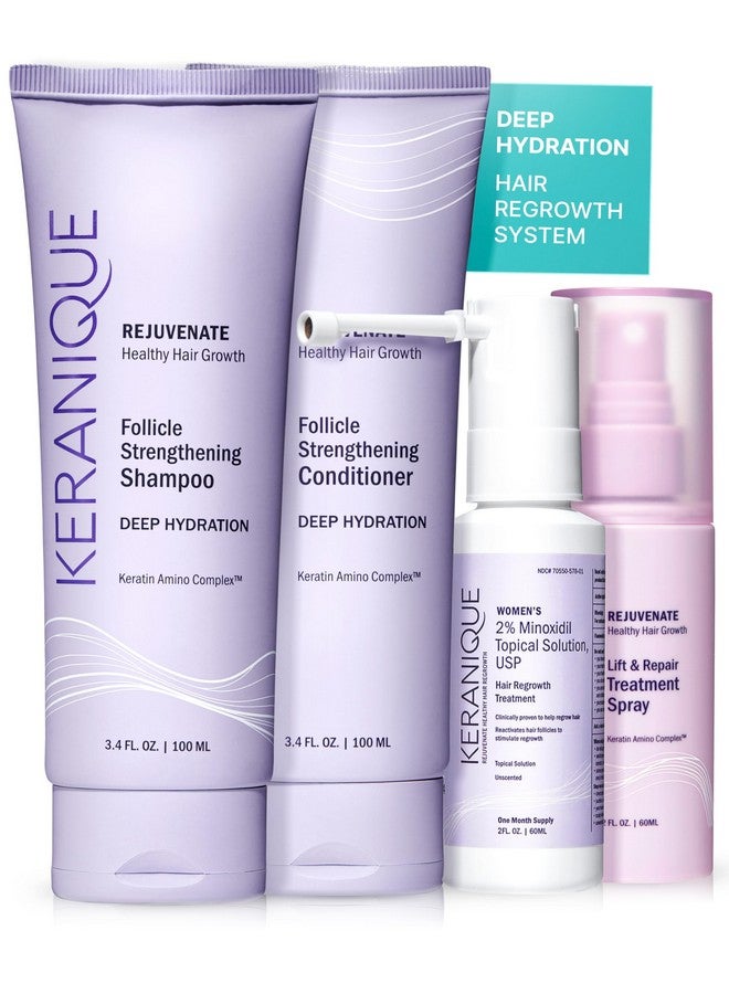 Keranique Hair Growth Treatment For Women - Minoxidil Regrowth System With Hydrating Shampoo, Conditioner, Volumizing Spray, And Hair Loss Treatment  - Image 1