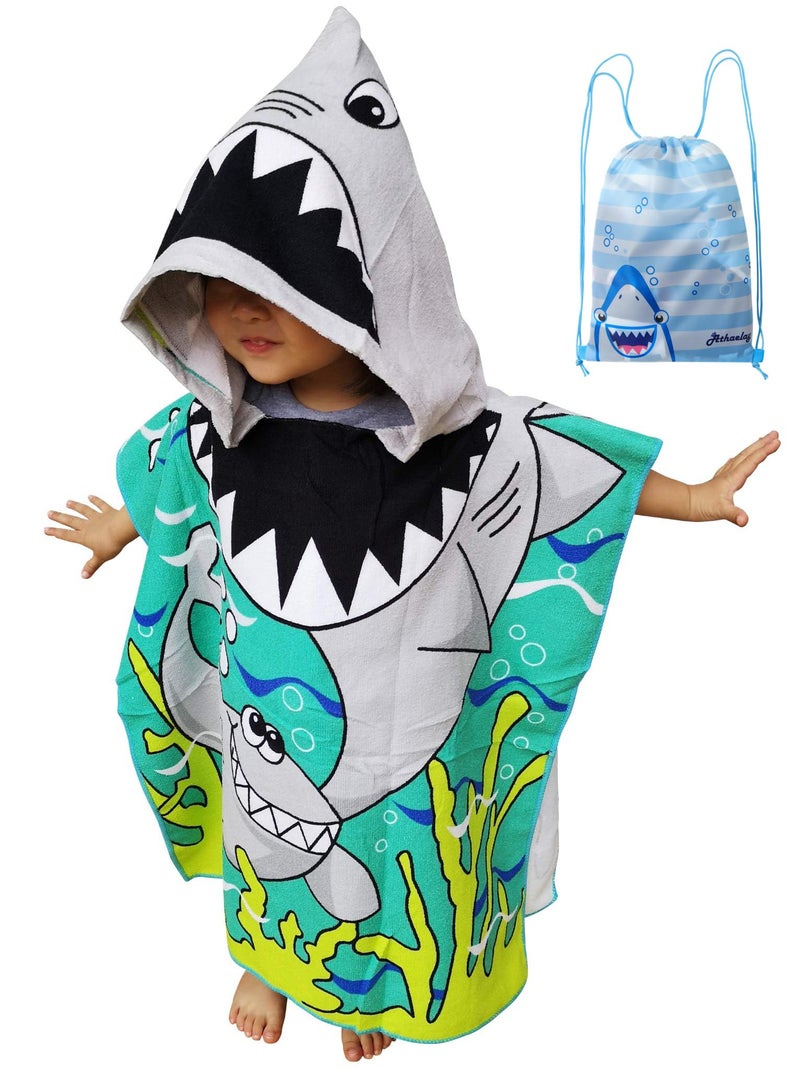 Athaelay Athaelay Wearable Towel for Kids Toddlers Bath Pool Beach Swim Poncho Coverups Swimwear for Little Boys Girls Shark Theme with Bag 