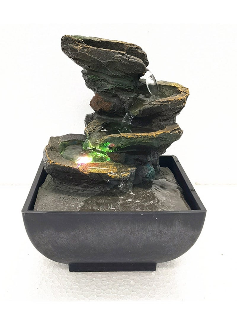 SYOSI Tabletop Fountain Waterfall Meditation Function with LED Light 4 Tier Rock Indoor Zen Relaxation Desktop for Home Decoration  - Image 1