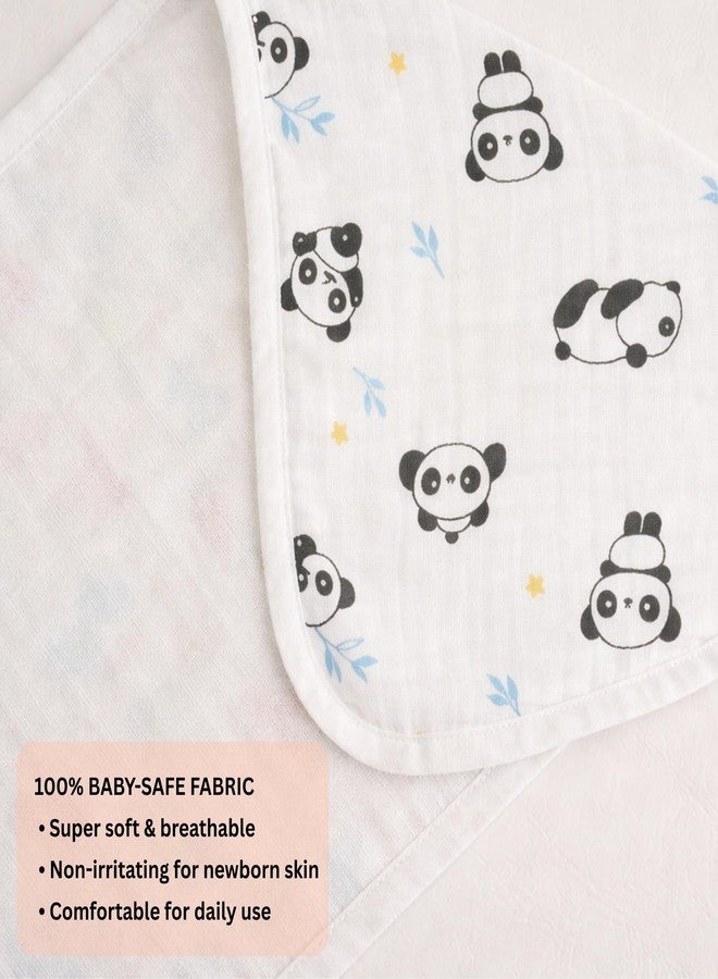 Nestlooms 100% Organic Cotton Muslin Baby Burp Cloths (21 X 10 inches) Extra Absorbent Hankies & Napkins, Large Size Burping Cloth for Newborns & Infants (Combo of 2 Peek-a-Panda & Sky Dancer) - Image 2