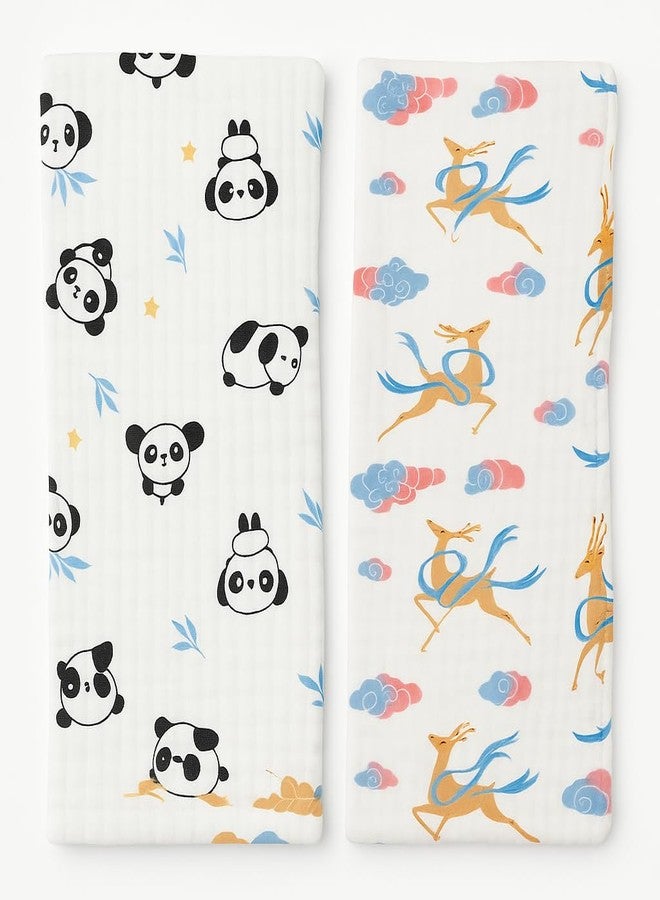 Nestlooms 100% Organic Cotton Muslin Baby Burp Cloths (21 X 10 inches) Extra Absorbent Hankies & Napkins, Large Size Burping Cloth for Newborns & Infants (Combo of 2 Peek-a-Panda & Sky Dancer) - Image 1