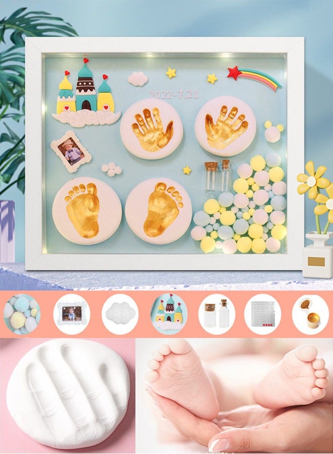 ZCM-HAPPY Memorial Baby Hand and Footprint Kit – Newborn Lanugo Memory Photo Frame Gift Box – Cherished Keepsake for Baby Footprints & Handprints – Perfect Baby Shower Gift Idea With Light - Image 1