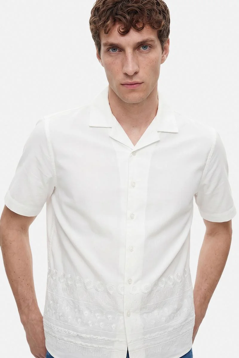 SNITCH White Embroidered Half Sleeve Boxy Shirt