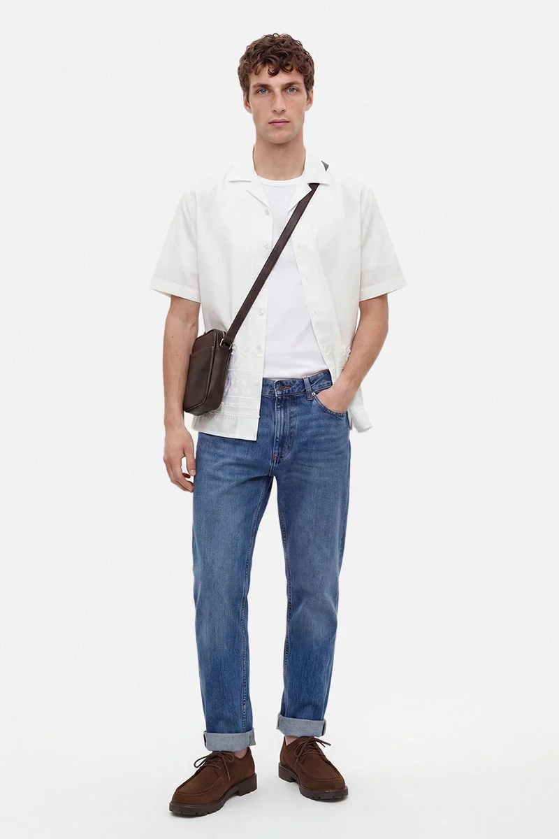 SNITCH White Embroidered Half Sleeve Boxy Shirt