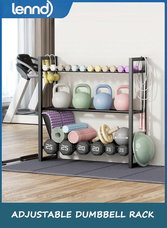 LENND Adjustable 3-Tier Dumbbell Rack –Sturdy Heavy-Duty Metal Weight Storage Stand for Dumbbells, Kettlebells, and More – Space-Efficient Home Gym Organizer – 360 lb Capacity (Dumbbells Not Included) - Image 1