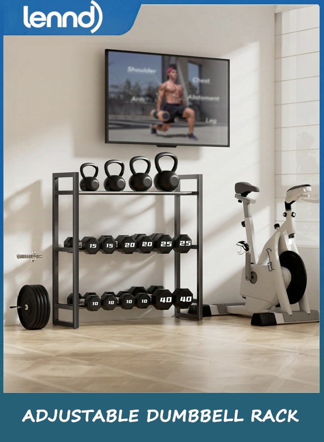 LENND Adjustable 3-Tier Dumbbell Rack –Sturdy Heavy-Duty Metal Weight Storage Stand for Dumbbells, Kettlebells, and More – Space-Efficient Home Gym Organizer – 360 lb Capacity (Dumbbells Not Included) - Image 4