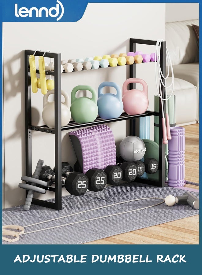 LENND Adjustable 3-Tier Dumbbell Rack –Sturdy Heavy-Duty Metal Weight Storage Stand for Dumbbells, Kettlebells, and More – Space-Efficient Home Gym Organizer – 360 lb Capacity (Dumbbells Not Included) - Image 2
