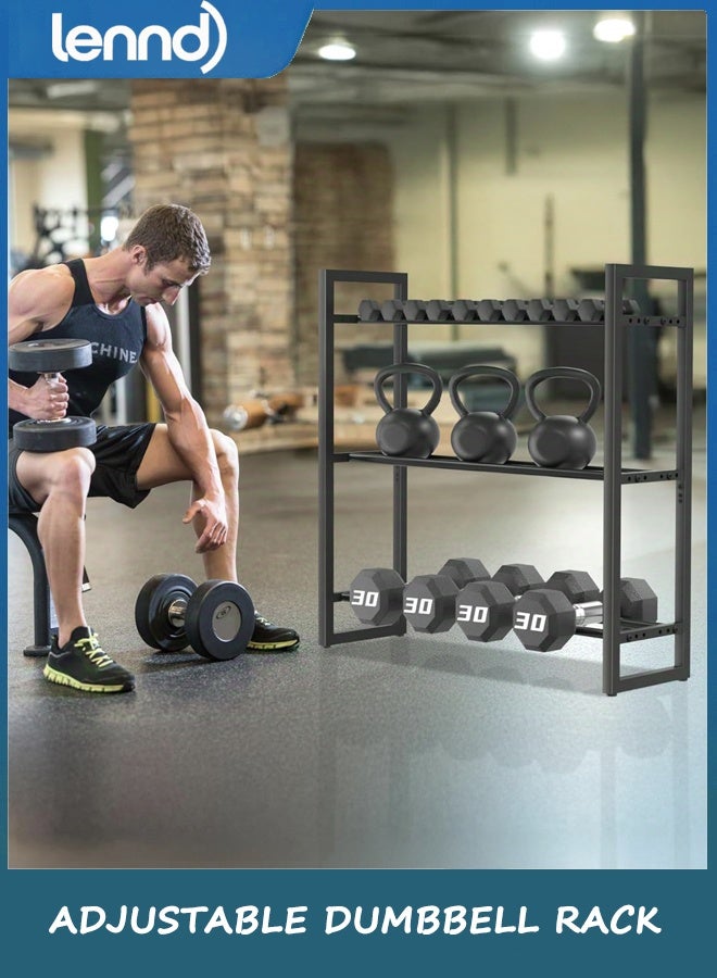 LENND Adjustable 3-Tier Dumbbell Rack –Sturdy Heavy-Duty Metal Weight Storage Stand for Dumbbells, Kettlebells, and More – Space-Efficient Home Gym Organizer – 360 lb Capacity (Dumbbells Not Included) - Image 5