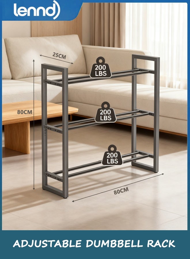 LENND Adjustable 3-Tier Dumbbell Rack –Sturdy Heavy-Duty Metal Weight Storage Stand for Dumbbells, Kettlebells, and More – Space-Efficient Home Gym Organizer – 360 lb Capacity (Dumbbells Not Included) - Image 3