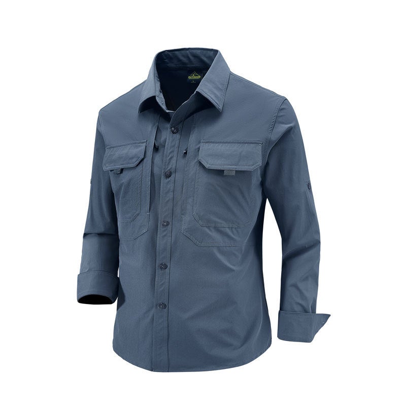 Factory direct mens quick-drying stretch long sleeve shirt outdoor quick-drying tooling shirt breathable top 2T319 sapphire blue - Image 1