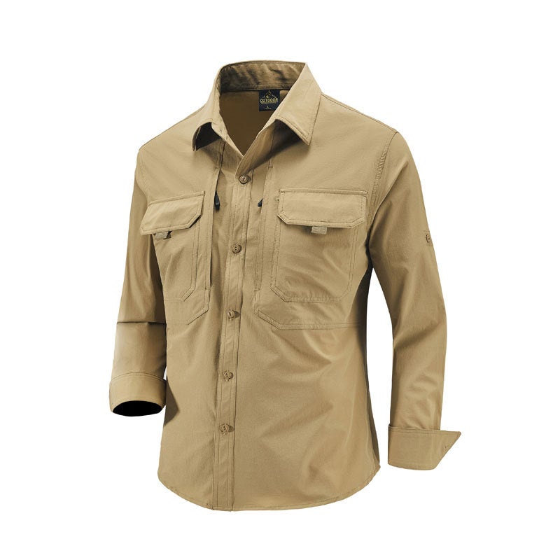 Factory direct mens quick-drying stretch long sleeve shirt outdoor quick-drying tooling shirt breathable top 2T319 sapphire blue - Image 3