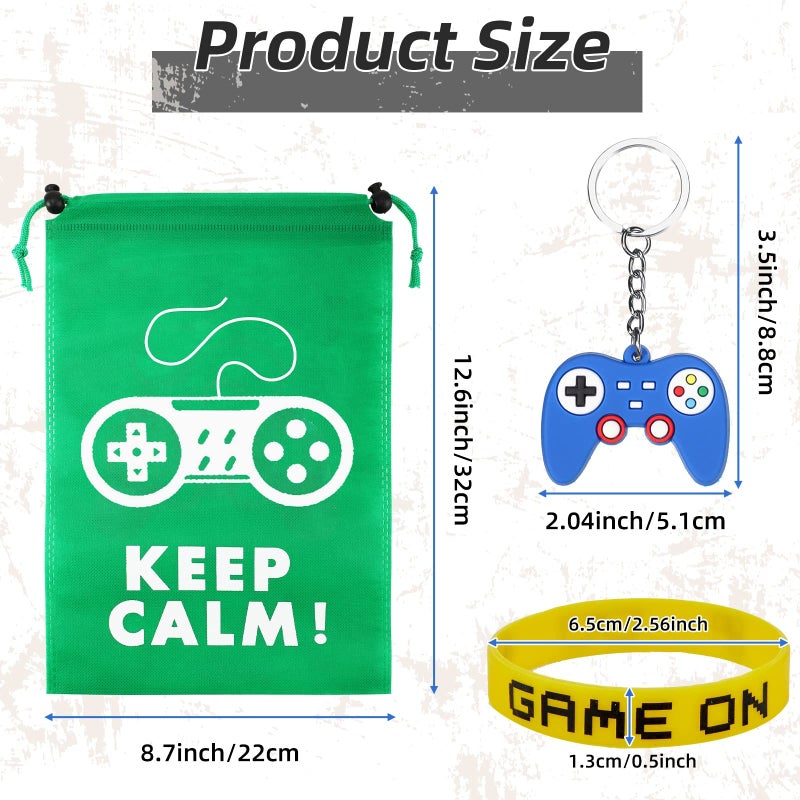 MTLEE 36 Pcs Video Game Party Favors Set Include Gamer Party Favor Bags with Drawstring Silicone Bracelets Wristbands Game Controller Keychains for Christmas Gaming Birthday Party(Cute Style) - Image 2
