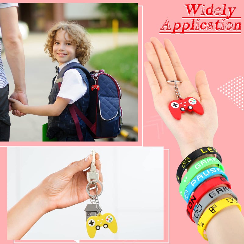 MTLEE 36 Pcs Video Game Party Favors Set Include Gamer Party Favor Bags with Drawstring Silicone Bracelets Wristbands Game Controller Keychains for Christmas Gaming Birthday Party(Cute Style) - Image 5