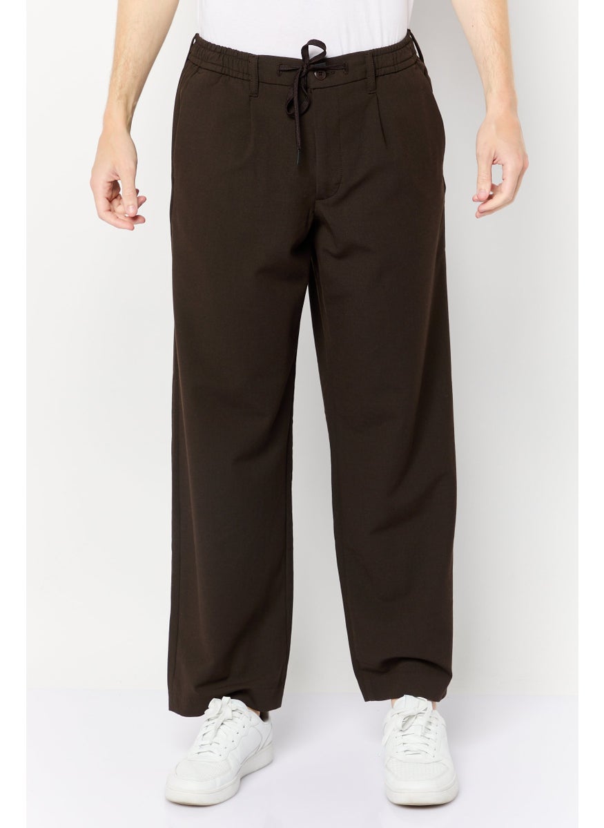 Jack Jones Men Wide Fit Solid Straight Pants, Brown  - Image 1
