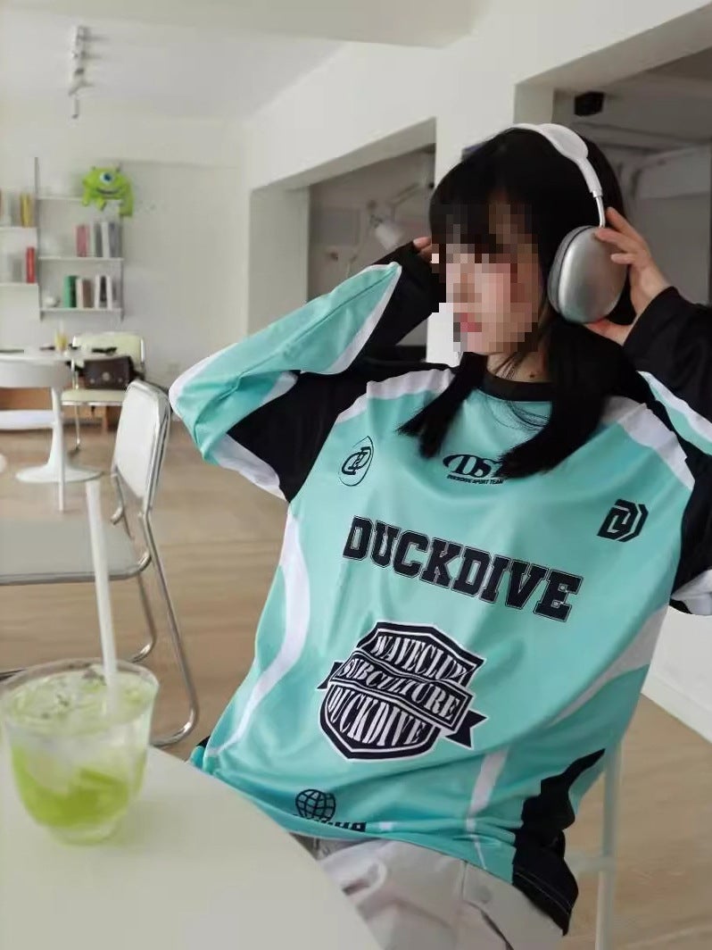 Explosions American Retro Jersey Street Printed Loose Long-Sleeved T-Shirt Women'S Mesh Color-Matching Dancing Top - Image 3