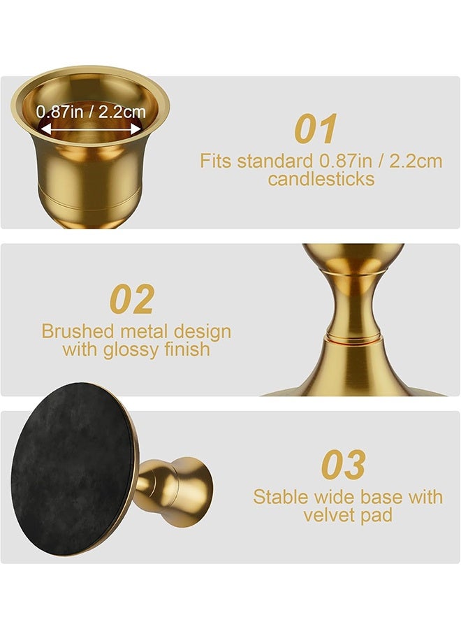 HY Set of 2 Brass Gold Taper Candle Holders, Vintage Metal Candlestick Holders for Dinner Room Table Centerpiece or Mantel Wedding Party Decor  - Image 3