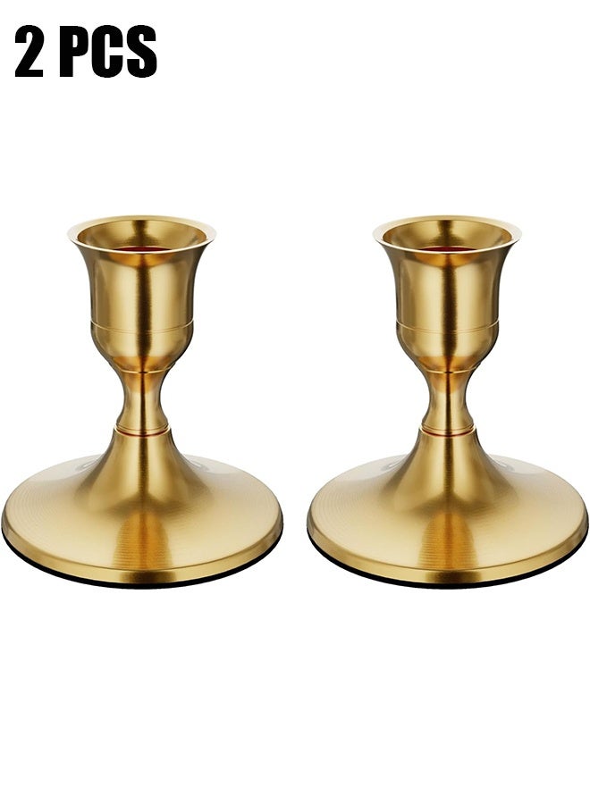 HY Set of 2 Brass Gold Taper Candle Holders, Vintage Metal Candlestick Holders for Dinner Room Table Centerpiece or Mantel Wedding Party Decor  - Image 1