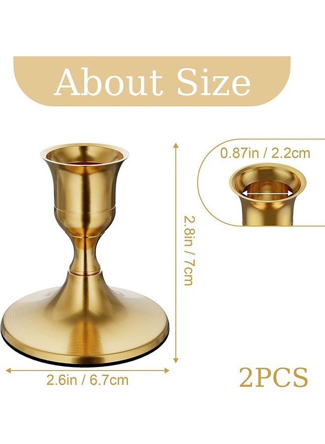 HY Set of 2 Brass Gold Taper Candle Holders, Vintage Metal Candlestick Holders for Dinner Room Table Centerpiece or Mantel Wedding Party Decor  - Image 2