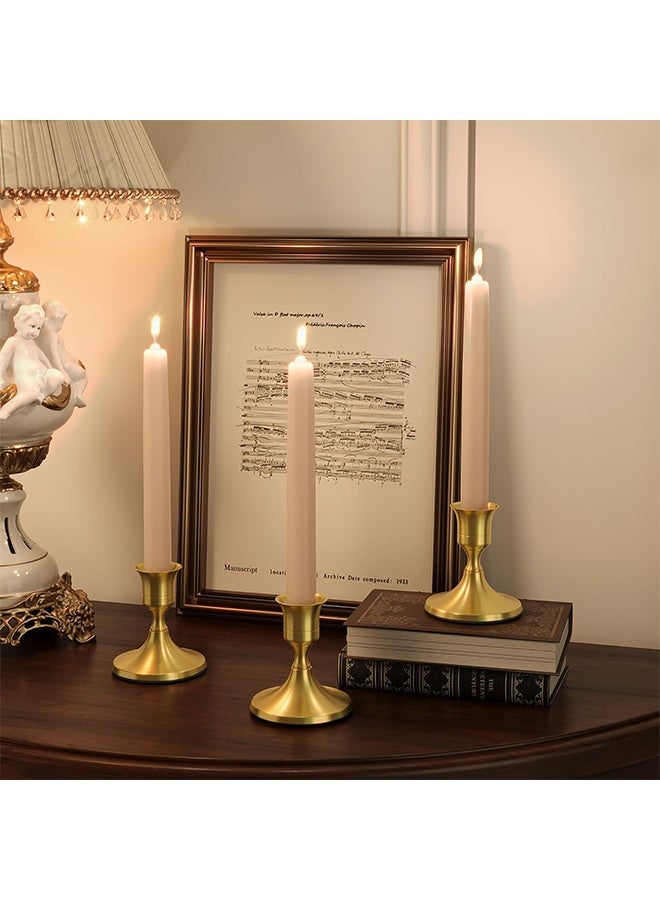 HY Set of 2 Brass Gold Taper Candle Holders, Vintage Metal Candlestick Holders for Dinner Room Table Centerpiece or Mantel Wedding Party Decor  - Image 5