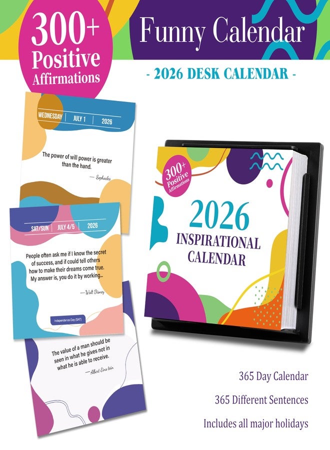 Youthamazing تقويم تحفيزي لعام 2026 - تقويم مكتبي لعام 2026 مع أكثر من 300 اقتباس تحفيزي يومي، من يناير 2026 إلى ديسمبر 2026، مقاس 5.85 بوصة × 4.85 بوصة، تقويم مكتبي يومي لعام 2026 لتزيين المنزل والمكتب، لوحة دعم خلفية، ملاحظات - Image 4