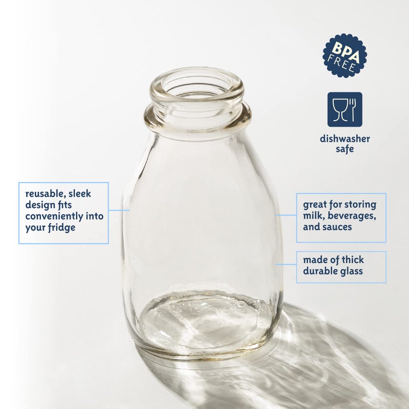 kitchentoolz 16 Oz Glass Milk Bottle with Lid - 16 Ounce Short and Wide Glass Milk Container for Refrigerator with Tamper Proof Lid and Pour Spout - Pack of 2 - Image 3
