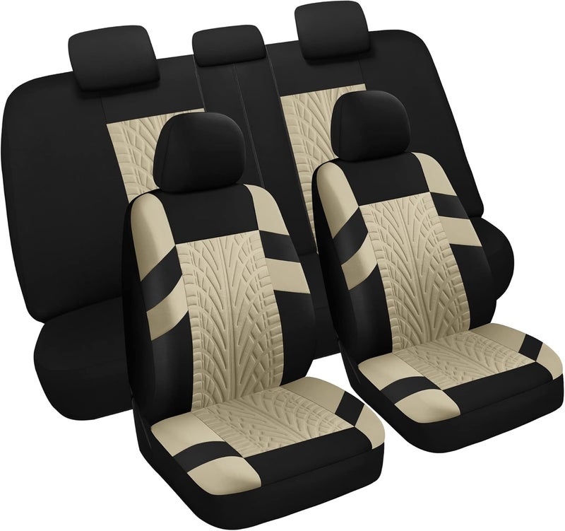 Pariitadin Car Seat Covers Full Set, Washable and Breathable Premium Cloth Automotive Vehicle Seat Cover for Car Interior, Universal Fit for Most Cars, Sedan, Truck, SUV(Black/Beige) - Image 1