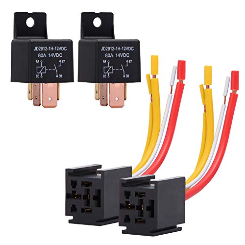 EHDIS 4Pin Car Truck Motor Heavy Duty 80A 12V OnOff Normally Open SPST Relay Socket Plug With Harness 4 Wire Automotive Model JD29121H12VDC 80A 14VDC Pack of 2 - Image 1