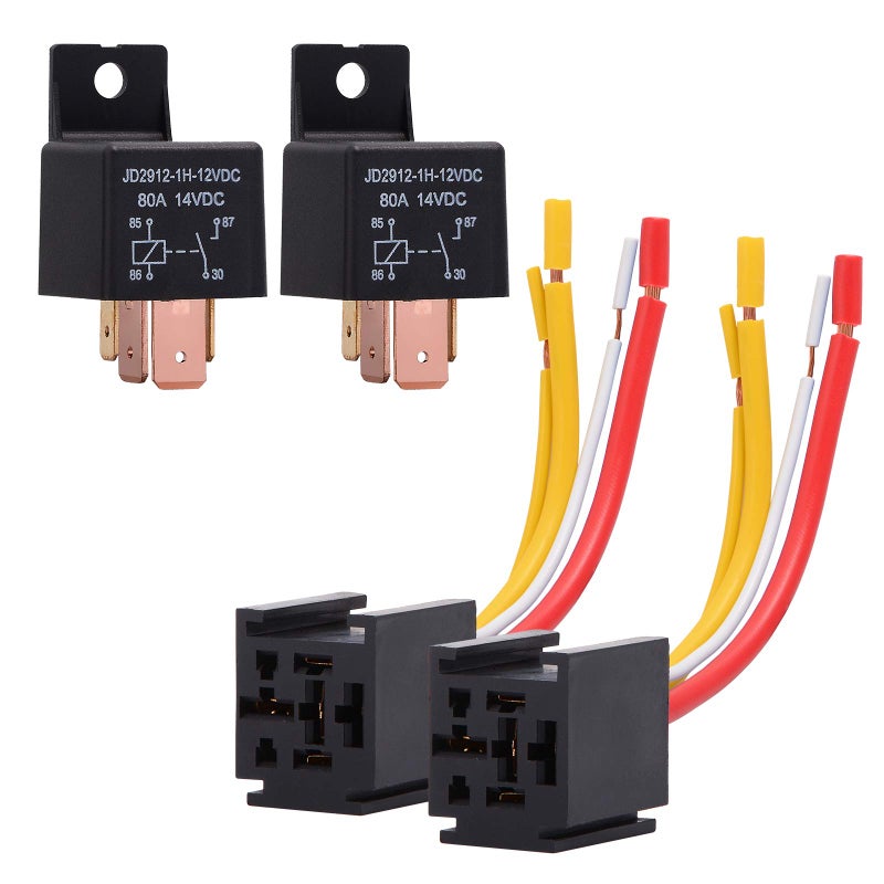 EHDIS 4Pin Car Truck Motor Heavy Duty 80A 12V OnOff Normally Open SPST Relay Socket Plug With Harness 4 Wire Automotive Model JD29121H12VDC 80A 14VDC Pack of 2 - Image 2