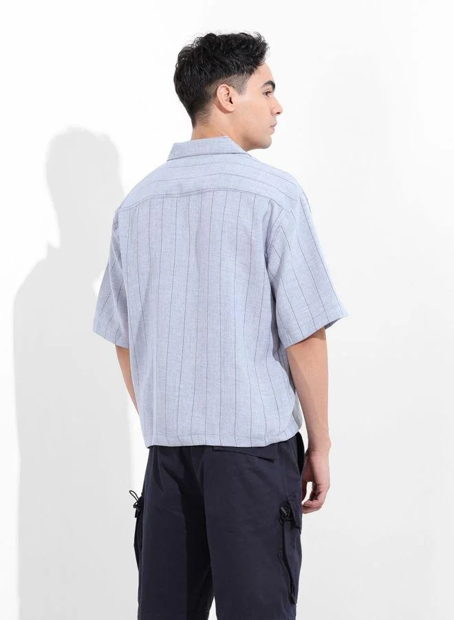 The Indian Garage Co Men Boxy Fit Striped Cuban Collar Half Sleeves Shirt