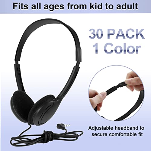 Yunsailing 30 Pack Class Set Headphones for Kids Students Bulk Classroom Headsets Adjustable School Earphones On Ear with 3.5mm Jack for Youth Adults, Teacher Must Have Supplies (Black) - Image 2