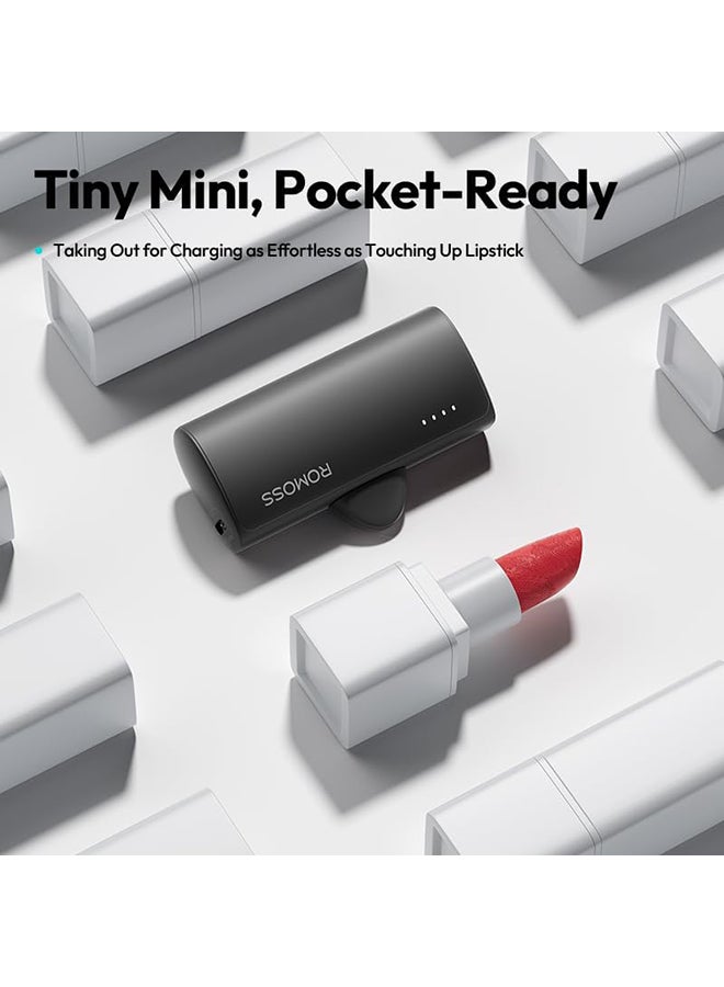 ROMOSS 5000.0 mAh MINI POWER BANK 15W BUILT-IN USB-C CONNECTOR + USB-C 15W IN/OUT - Black - Image 4