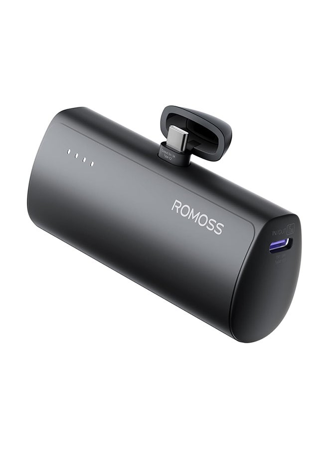 ROMOSS 5000.0 mAh MINI POWER BANK 15W BUILT-IN USB-C CONNECTOR + USB-C 15W IN/OUT - Black - Image 1
