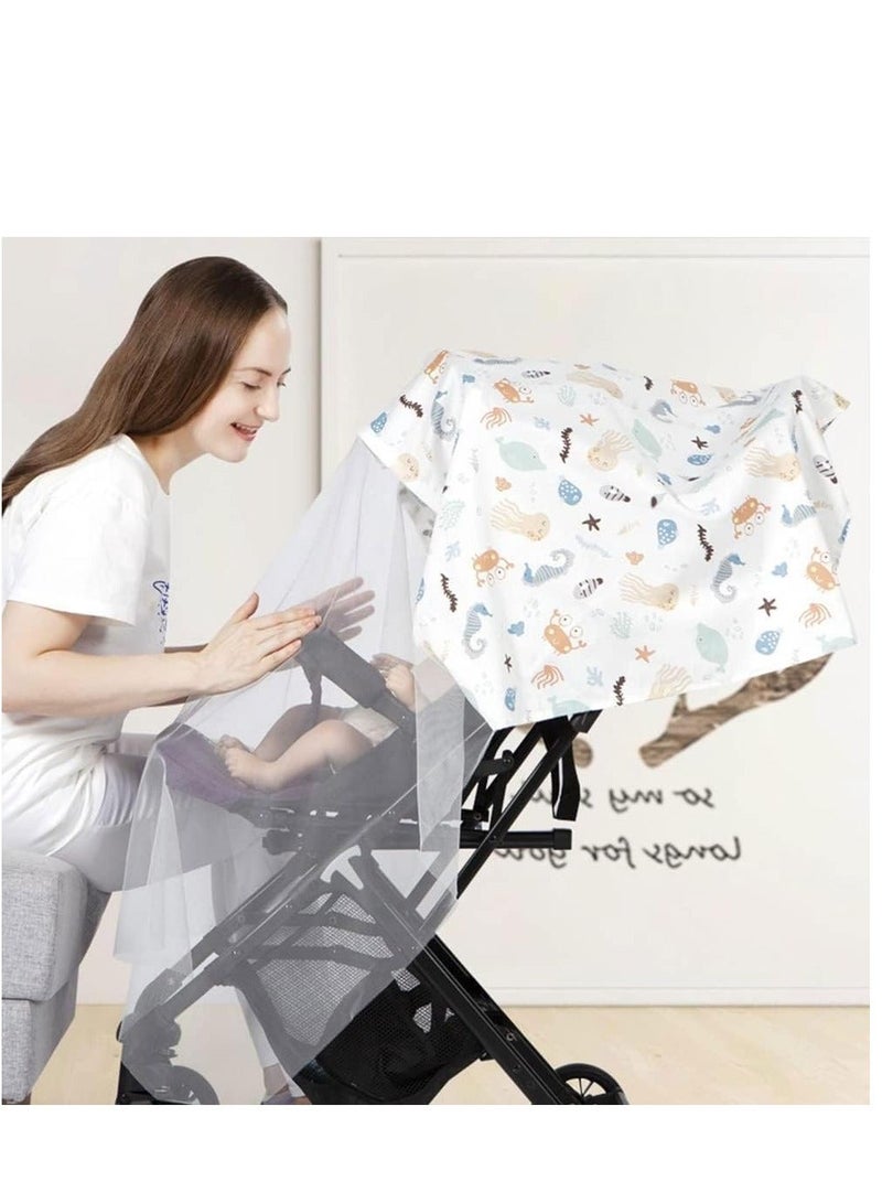 Nursing Cover for Baby Breastfeeding 100% Cotton Breathable Muslin with Adjustable Strap Apron Up 360°Full Coverage Mother (Sea Animal Pattern) - Image 3