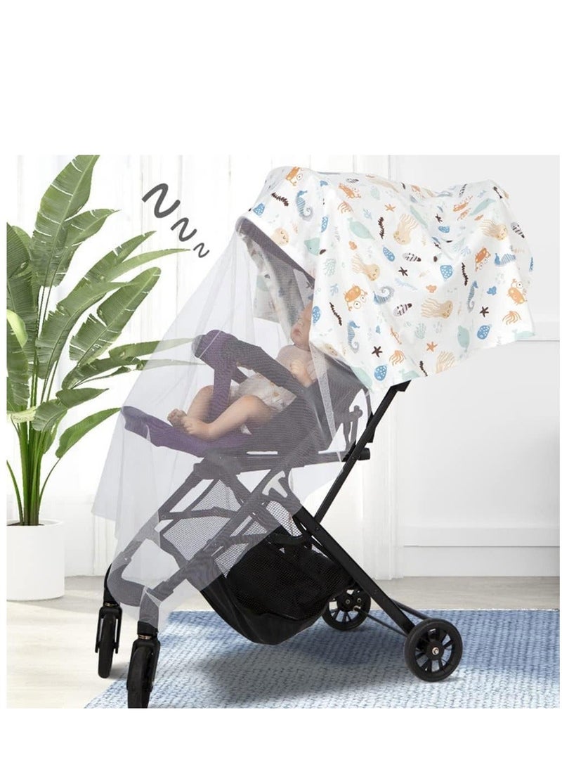 Nursing Cover for Baby Breastfeeding 100% Cotton Breathable Muslin with Adjustable Strap Apron Up 360°Full Coverage Mother (Sea Animal Pattern) - Image 4