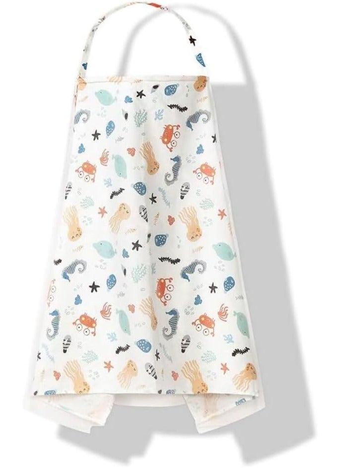 Nursing Cover for Baby Breastfeeding 100% Cotton Breathable Muslin with Adjustable Strap Apron Up 360°Full Coverage Mother (Sea Animal Pattern) - Image 5