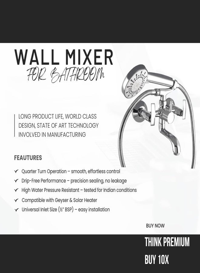 10x Brass Wall Mixer 2 in 1 WM-7440 with Crutch and Hand Shower with 1 Meter Tube (Silver) - Image 2